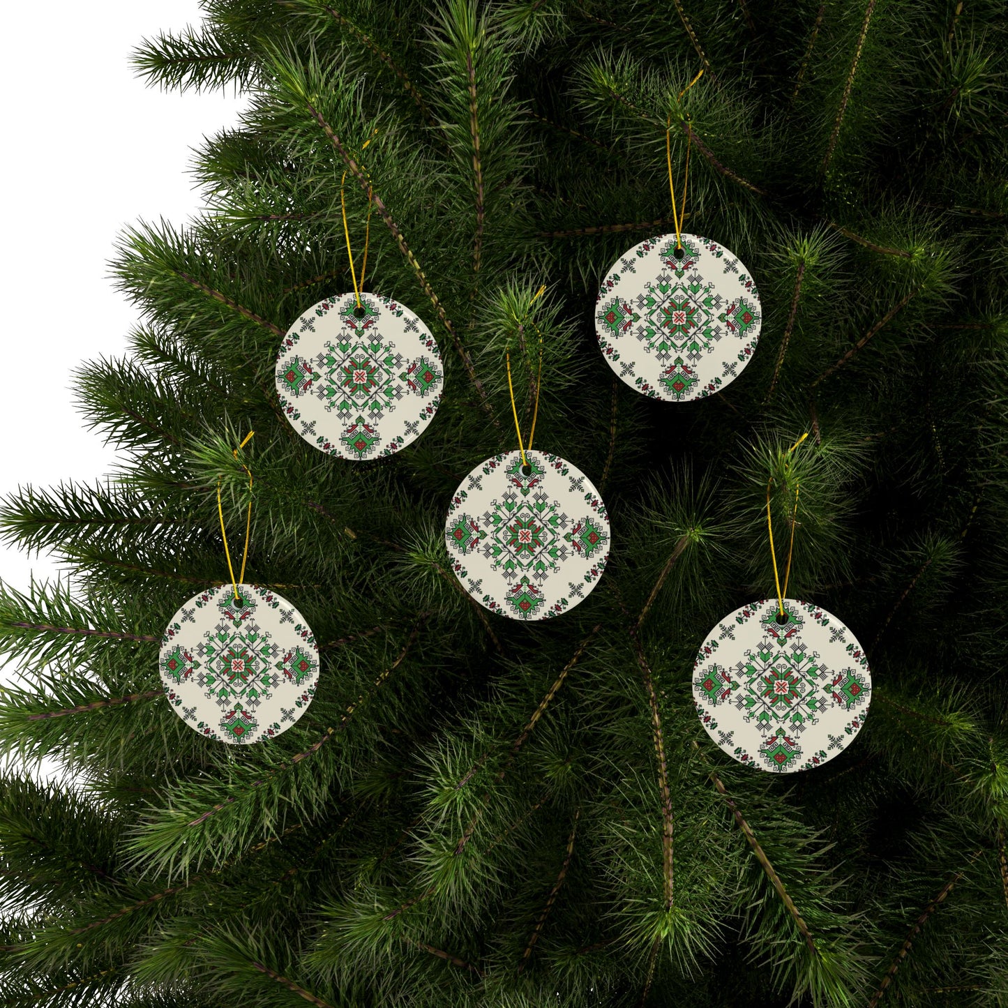 Copy of Copy of Palestine Pattern Tatreez Print Christmas Tree Ceramic Yuletide Ornaments Pack (1pc, 3pcs, 5pcs, 10pcs)