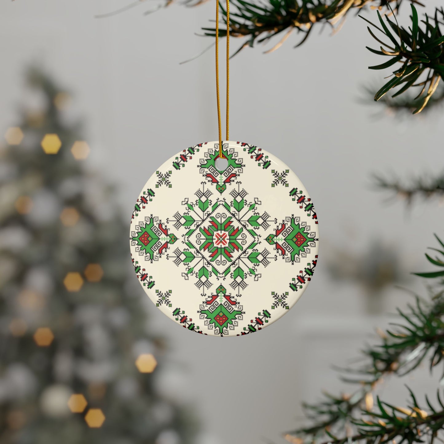 Copy of Copy of Palestine Pattern Tatreez Print Christmas Tree Ceramic Yuletide Ornaments Pack (1pc, 3pcs, 5pcs, 10pcs)