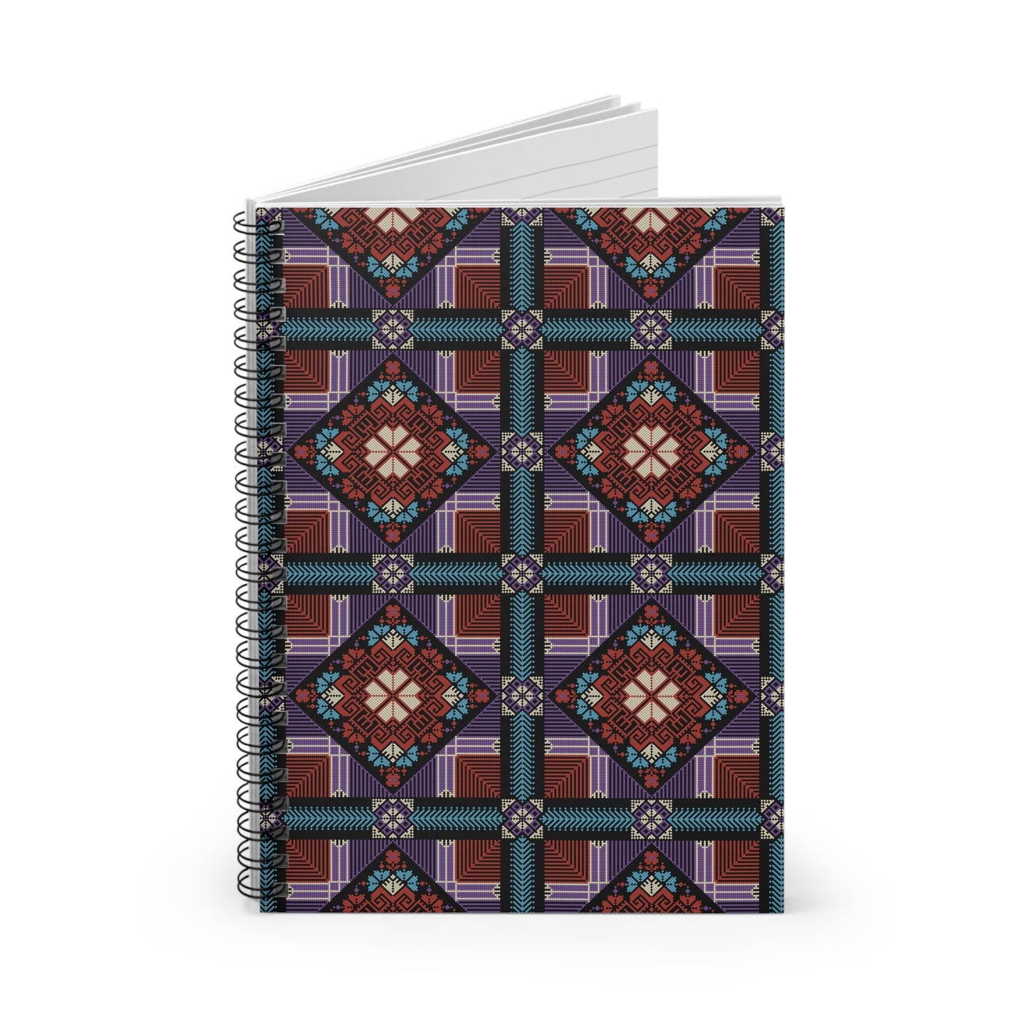 Tatreez Palestinian Pattern Lined Spiral Notebook As Diary Journal