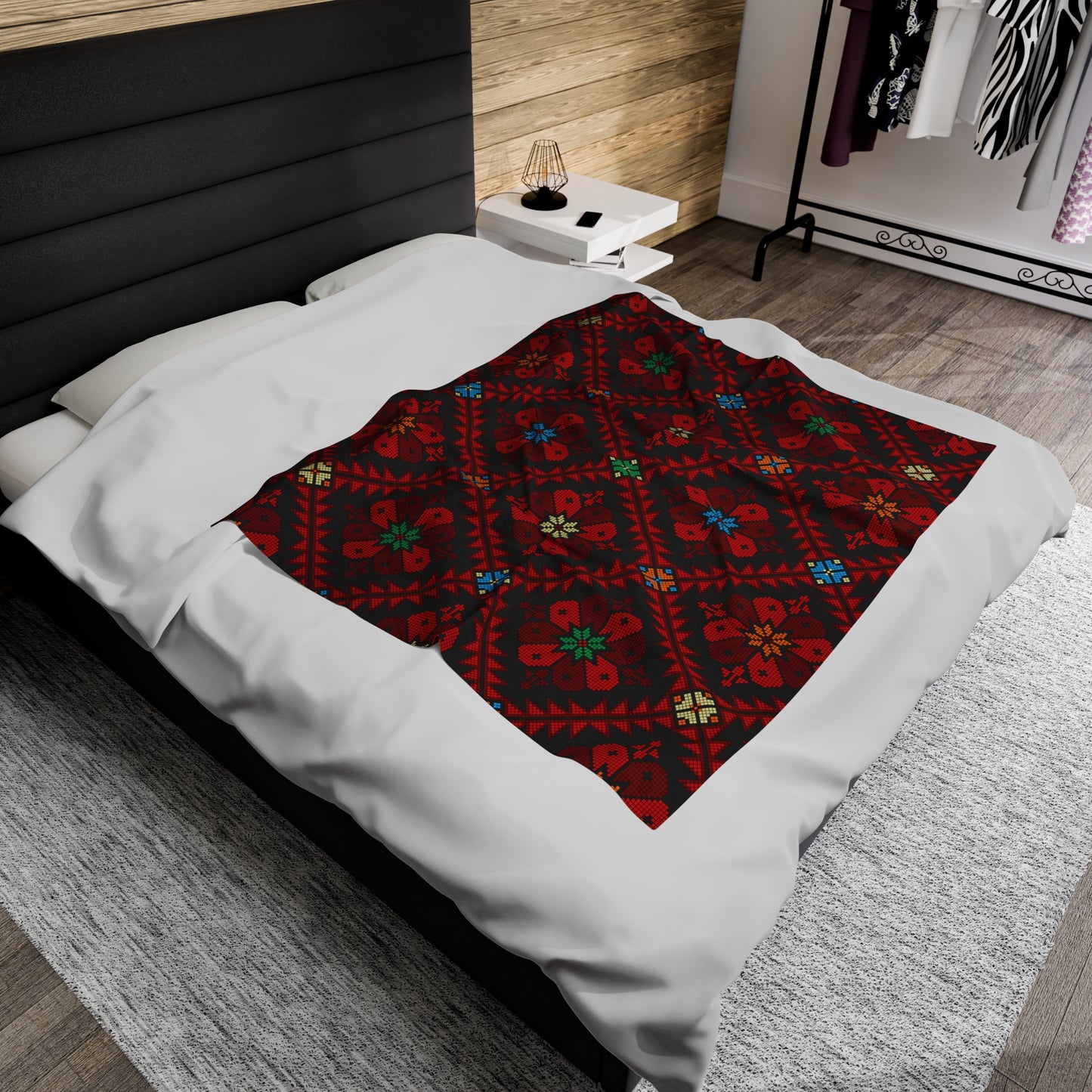 Tatreez Print Plush Blanket | Palestinian Tradition