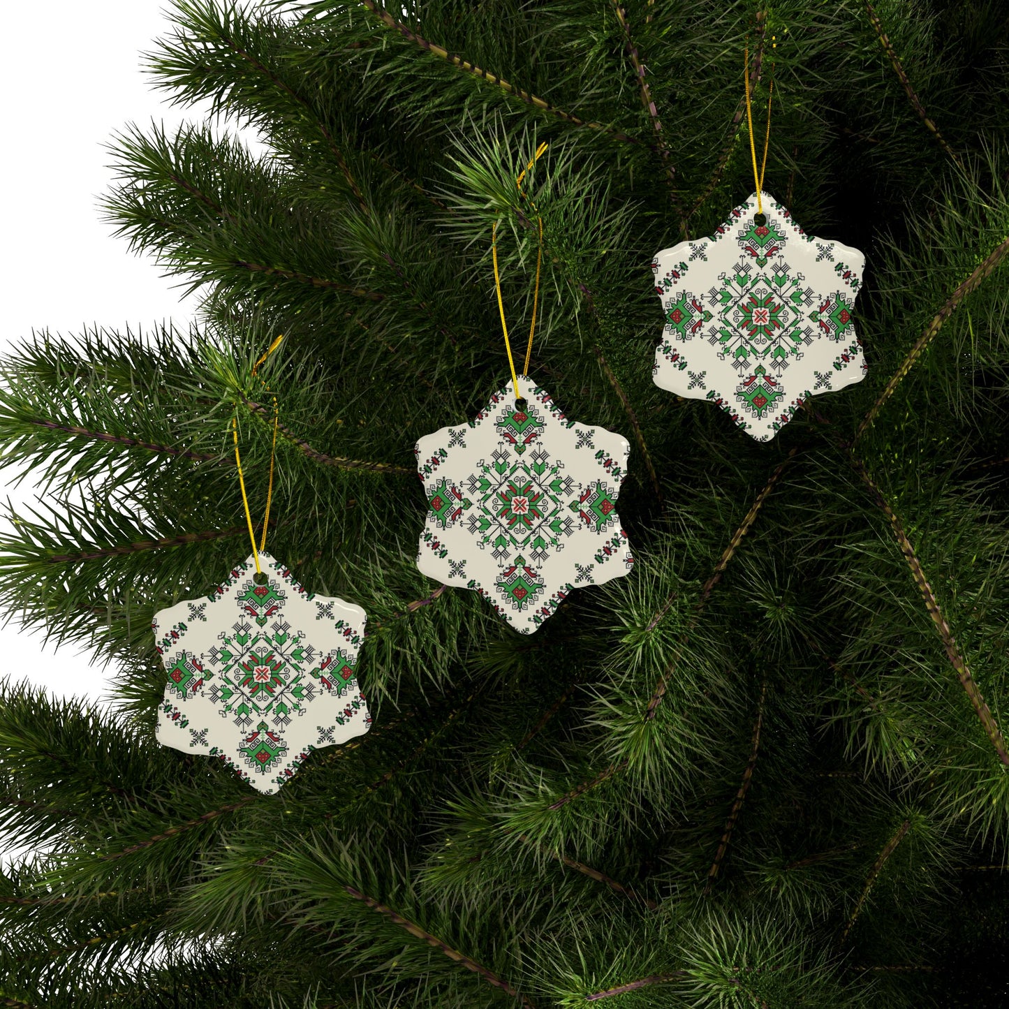 Copy of Copy of Palestine Pattern Tatreez Print Christmas Tree Ceramic Yuletide Ornaments Pack (1pc, 3pcs, 5pcs, 10pcs)