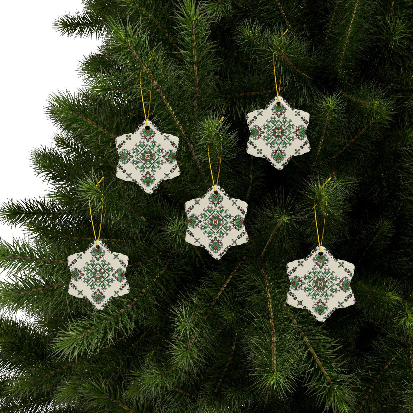 Copy of Copy of Palestine Pattern Tatreez Print Christmas Tree Ceramic Yuletide Ornaments Pack (1pc, 3pcs, 5pcs, 10pcs)