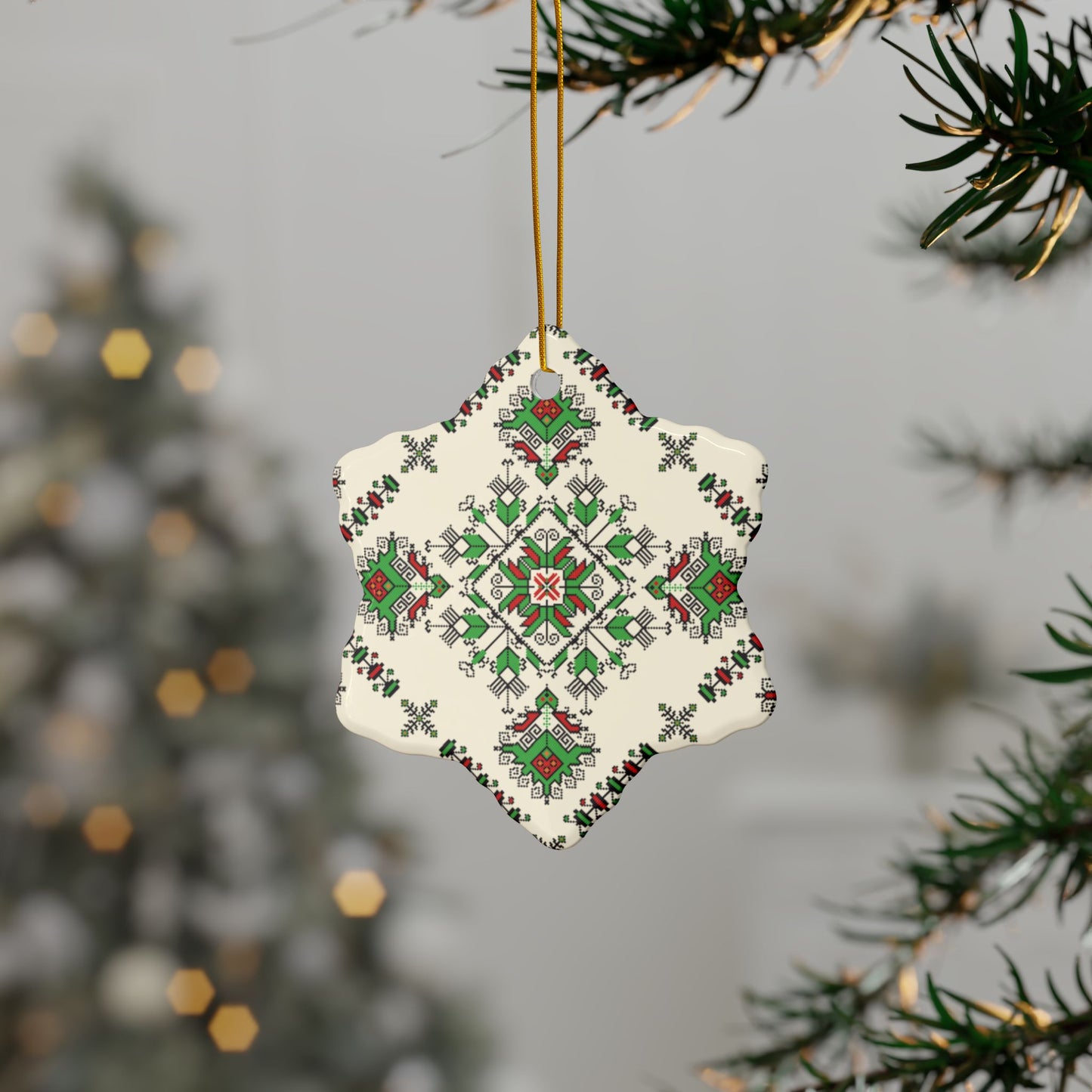 Copy of Copy of Palestine Pattern Tatreez Print Christmas Tree Ceramic Yuletide Ornaments Pack (1pc, 3pcs, 5pcs, 10pcs)