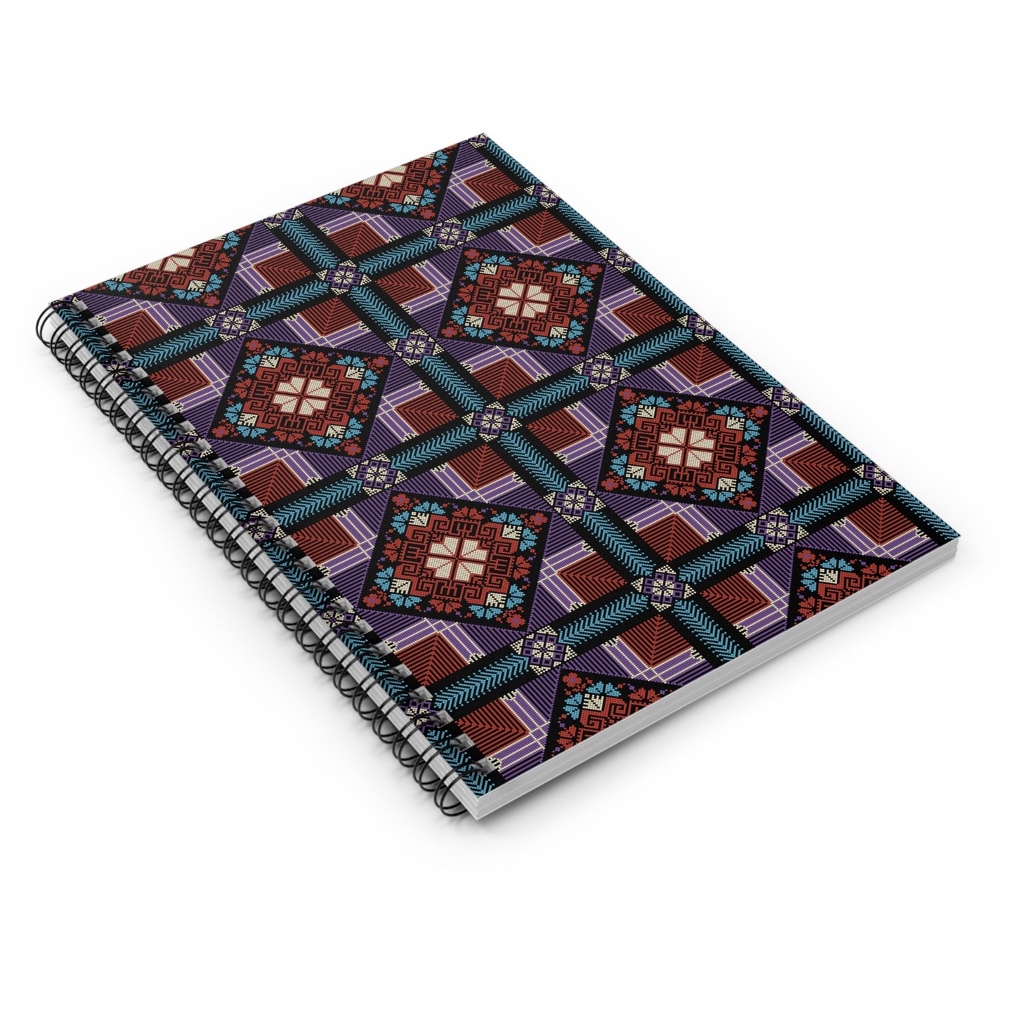 Tatreez Palestinian Pattern Lined Spiral Notebook As Diary Journal