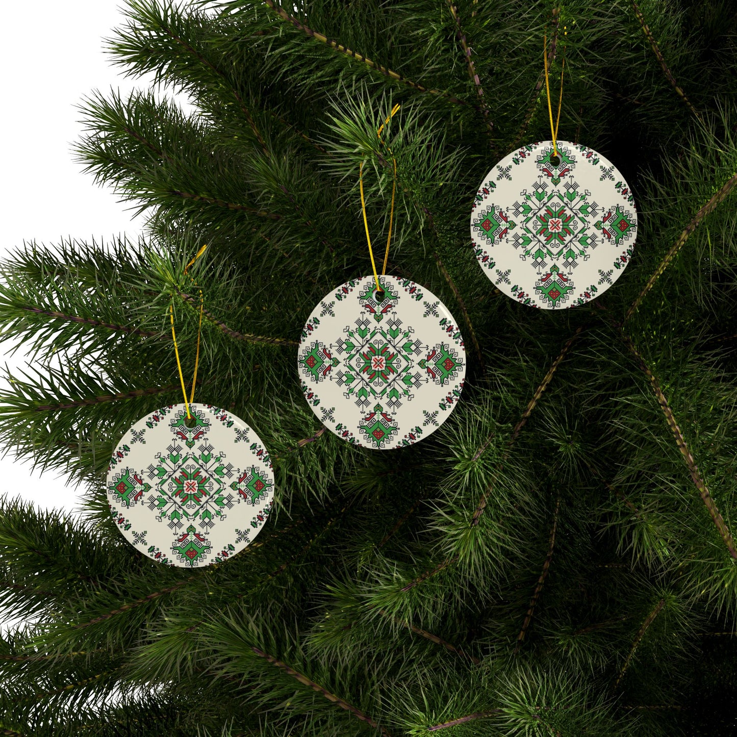 Copy of Copy of Palestine Pattern Tatreez Print Christmas Tree Ceramic Yuletide Ornaments Pack (1pc, 3pcs, 5pcs, 10pcs)