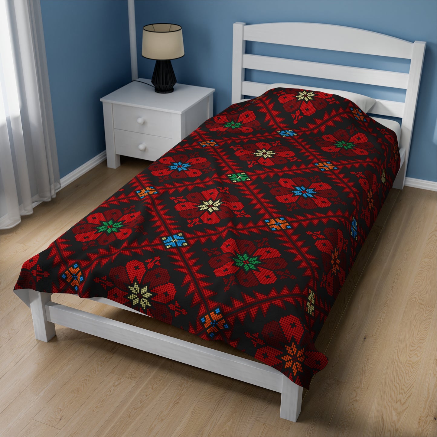 Tatreez Print Plush Blanket | Palestinian Tradition