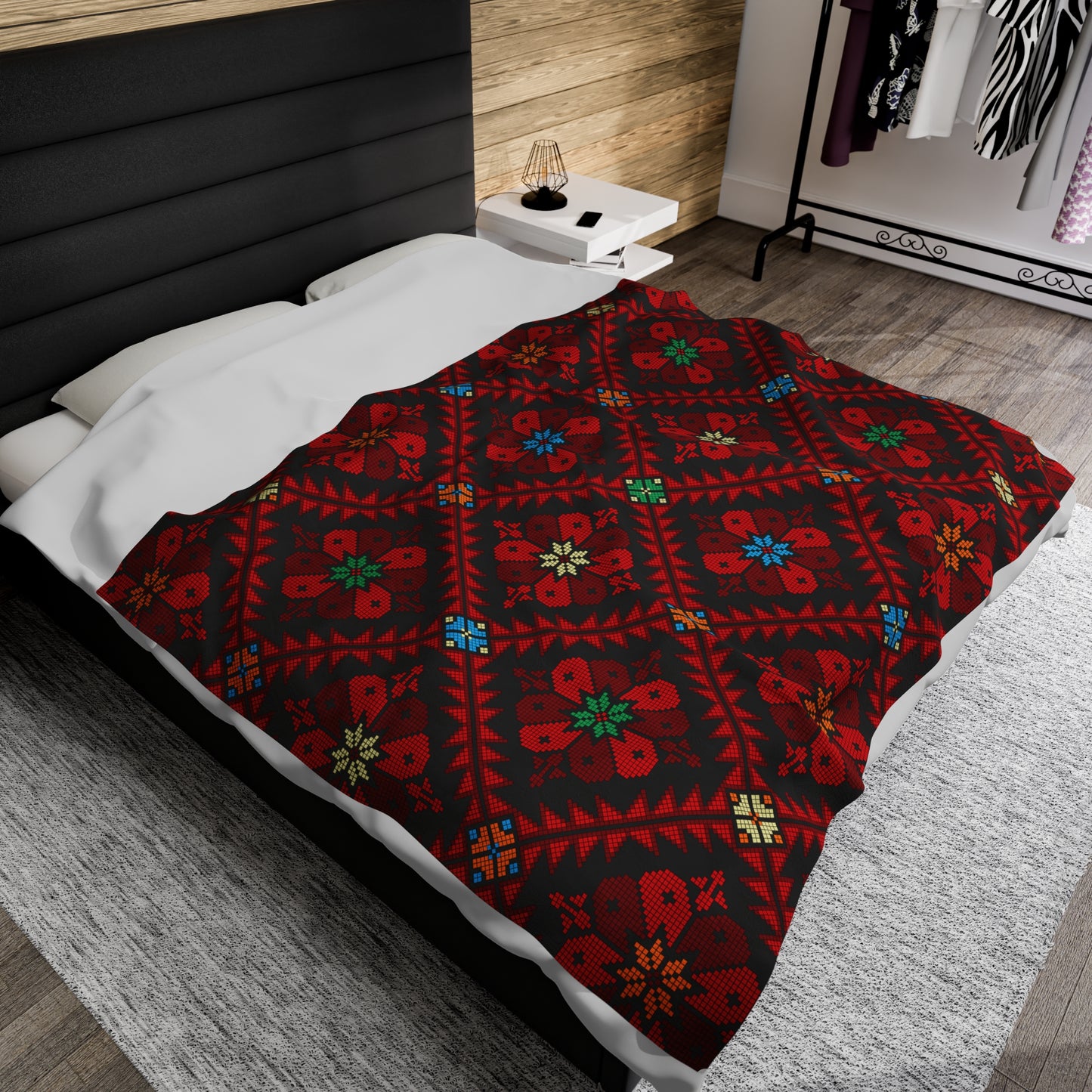 Tatreez Print Plush Blanket | Palestinian Tradition